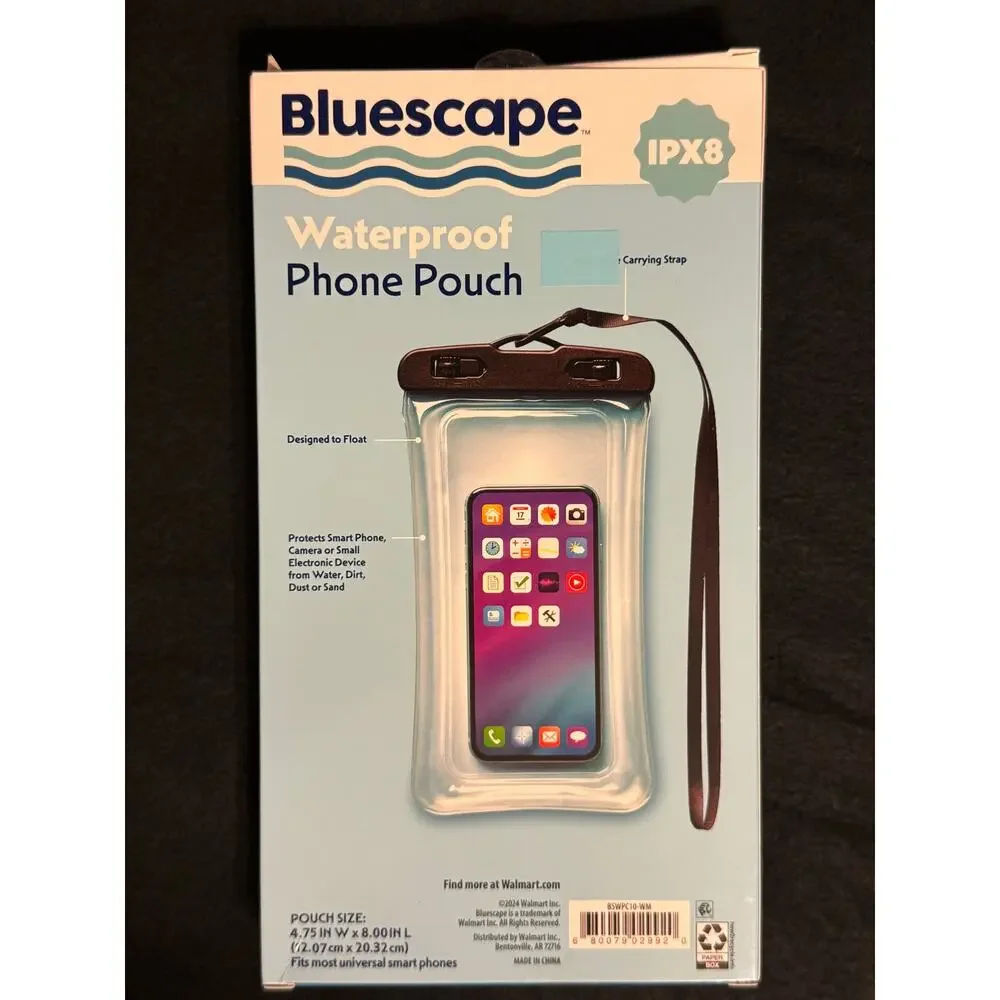 Bluescape Universal Waterproof Phone Pouch,  Black & Clear New in Box